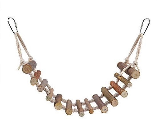 Scale aerea per uccelli con scala naturale in legno - Ponte appeso - Sedile - Sospensione - Accessori per gabbie - Dimensioni 61 x 10 cm - Giocattoli per uccelli