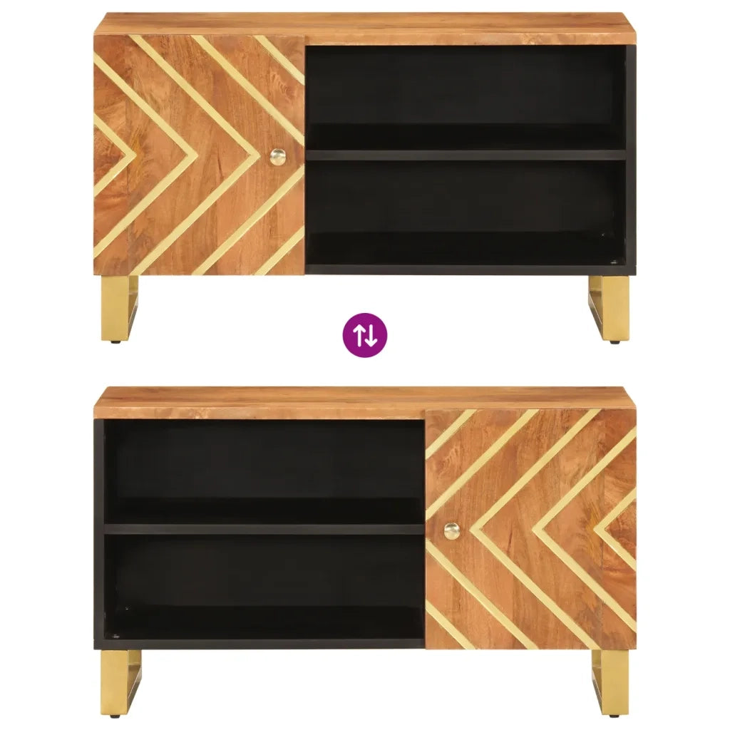 Mobile Porta TV Marrone e Nero 80x31,5x46 cm in Legno di Mango 356798