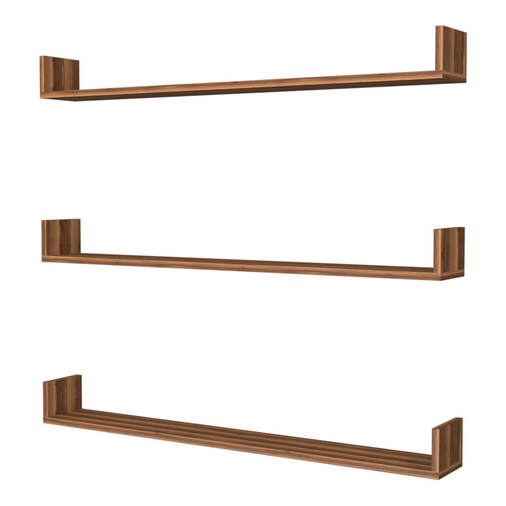 Set 'Höganäs' 3 Mensole da Muro - Consolli Pensili con Piano d'Appoggio a Forma di U - Largo 120 cm - Effetto Noce [en.casa]