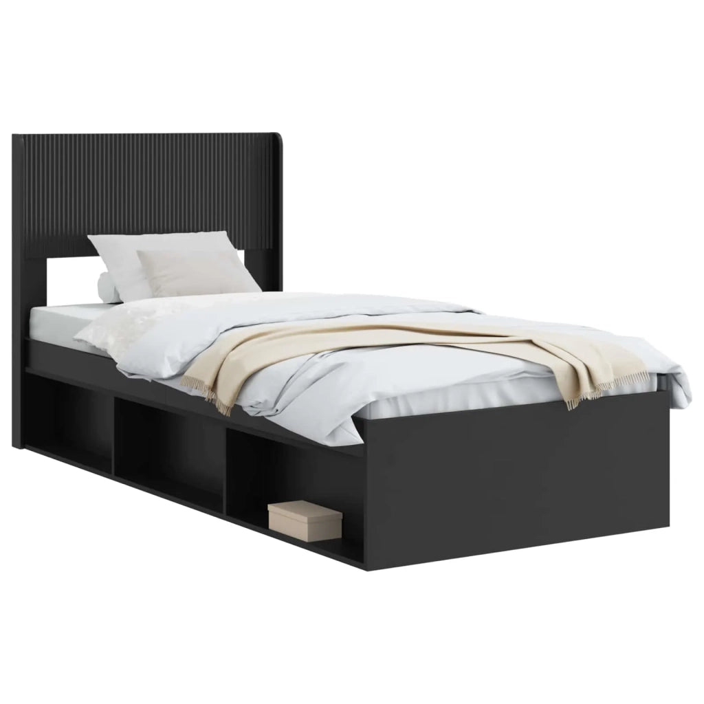Letto singolo | Letto per adulti | Struttura del letto con stoccaggio e testata Nero 75 x 190 cm