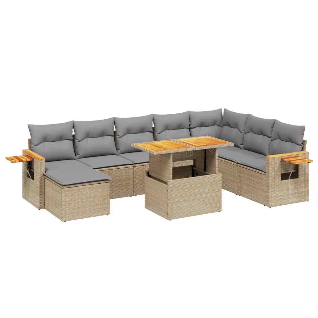 Set Divano da Giardino 9 pz con Cuscini Beige in Polyrattan 3273656