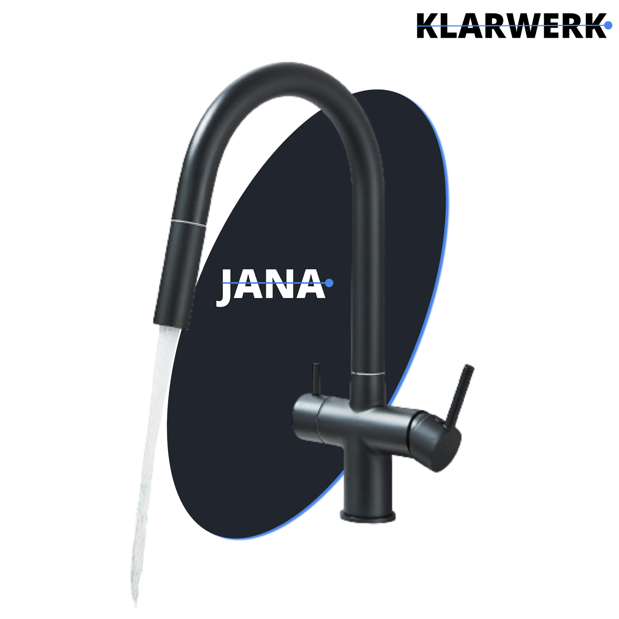 Jana | Raccordo estensibile premium a 3 vie grigio titanio opaco | Rubinetto osmosi da cucina in acciaio inox |. Filtro 3 connessioni ad arco alto