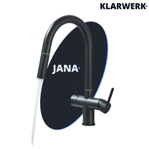Jana | Raccordo estensibile premium a 3 vie grigio titanio opaco | Rubinetto osmosi da cucina in acciaio inox |. Filtro 3 connessioni ad arco alto