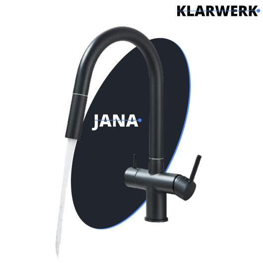 Jana | Raccordo estensibile premium a 3 vie grigio titanio opaco | Rubinetto osmosi da cucina in acciaio inox |. Filtro 3 connessioni ad arco alto