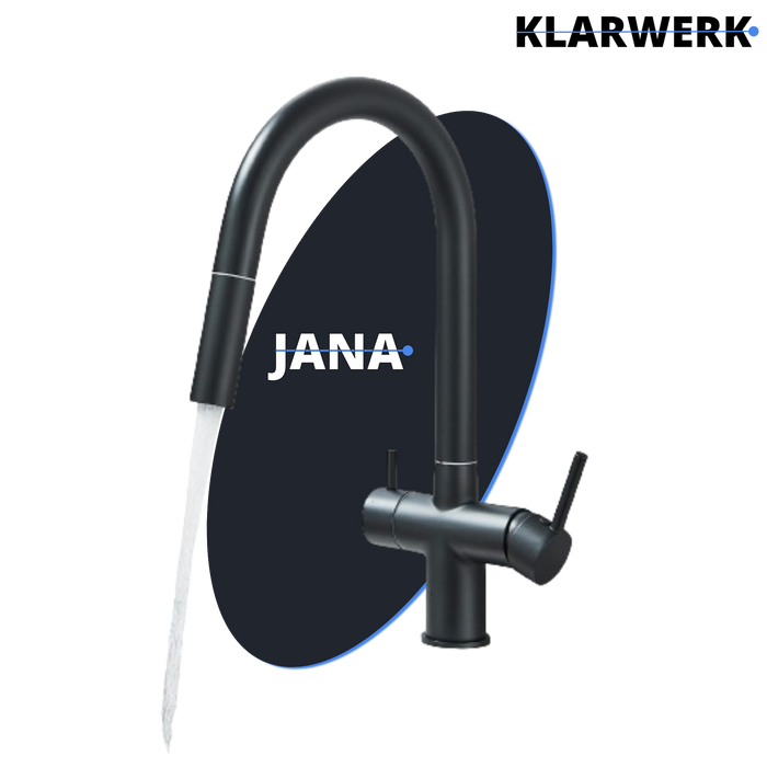 Jana | Raccordo estensibile premium a 3 vie grigio titanio opaco | Rubinetto osmosi da cucina in acciaio inox |. Filtro 3 connessioni ad arco alto