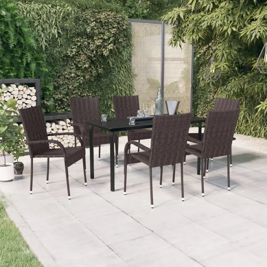 Set da Pranzo per Giardino 7 pz con Cuscini Marrone e Nero cod mxl 42242