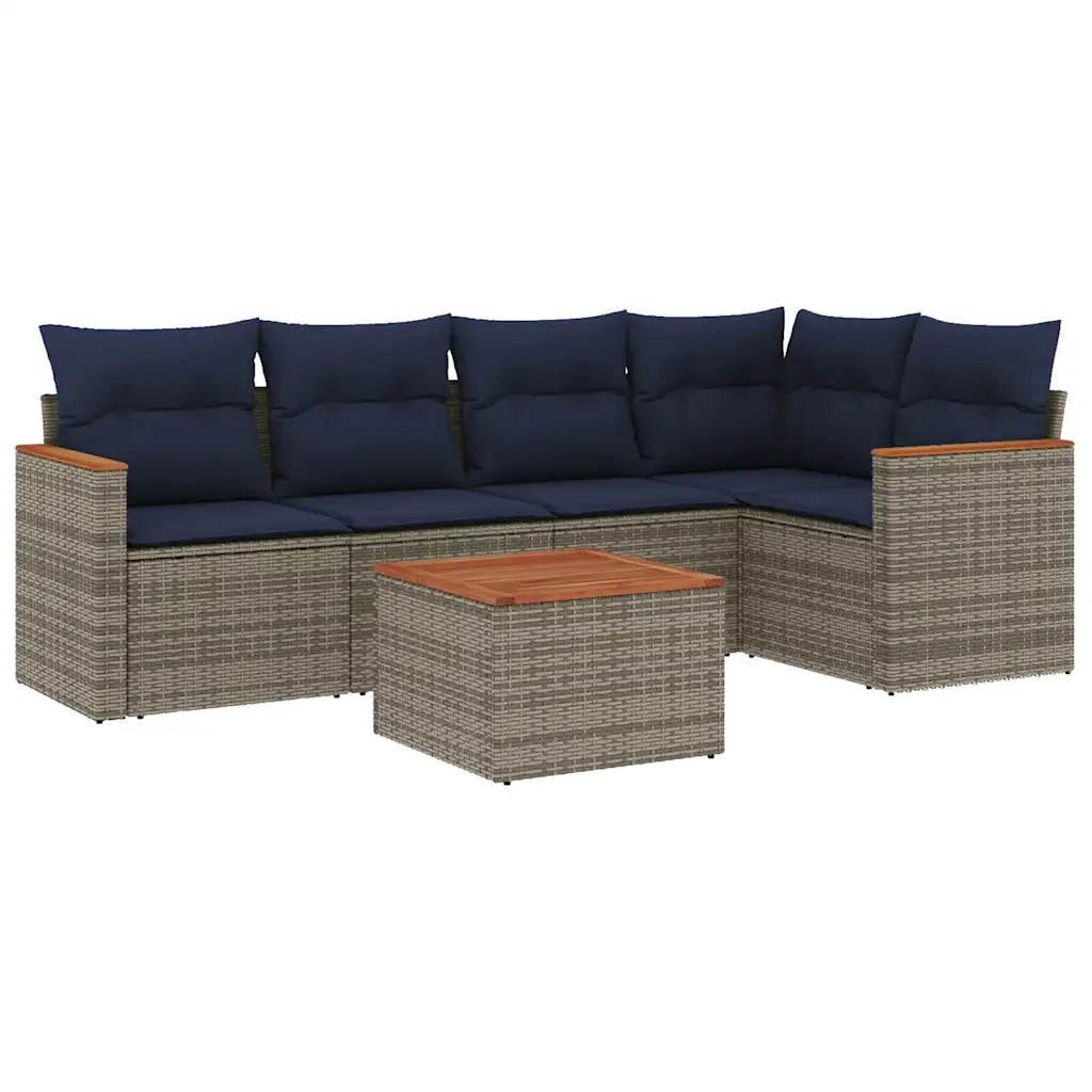 Set Divani da Giardino 6 pz con Cuscini Grigio in Polyrattan 3225956