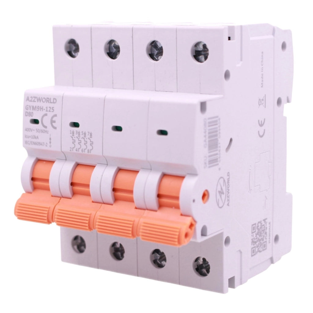 MCB Interruttore Magnetotermico Trifase 380V Curva D 4P 4M 10000A AC 400V IP20 GYM9H-125, Disponibili 80A 100A 125A (C80A)