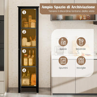 Mobile Bagno 43 x 39,5 x 183 cm, Colonna Bagno con Ante e 4 Ripiani, Armadietto Salvaspazio Alto a Colonna in MDF, per Soggiorno, Cucina e Ufficio (Nero)