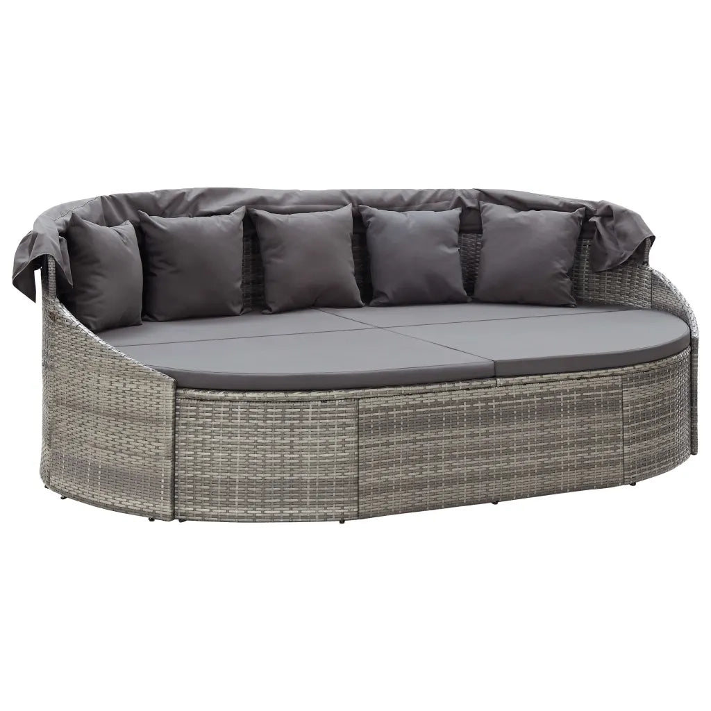 Lettino Prendisole con Baldacchino in Polyrattan Grigio  cod mxl 73228