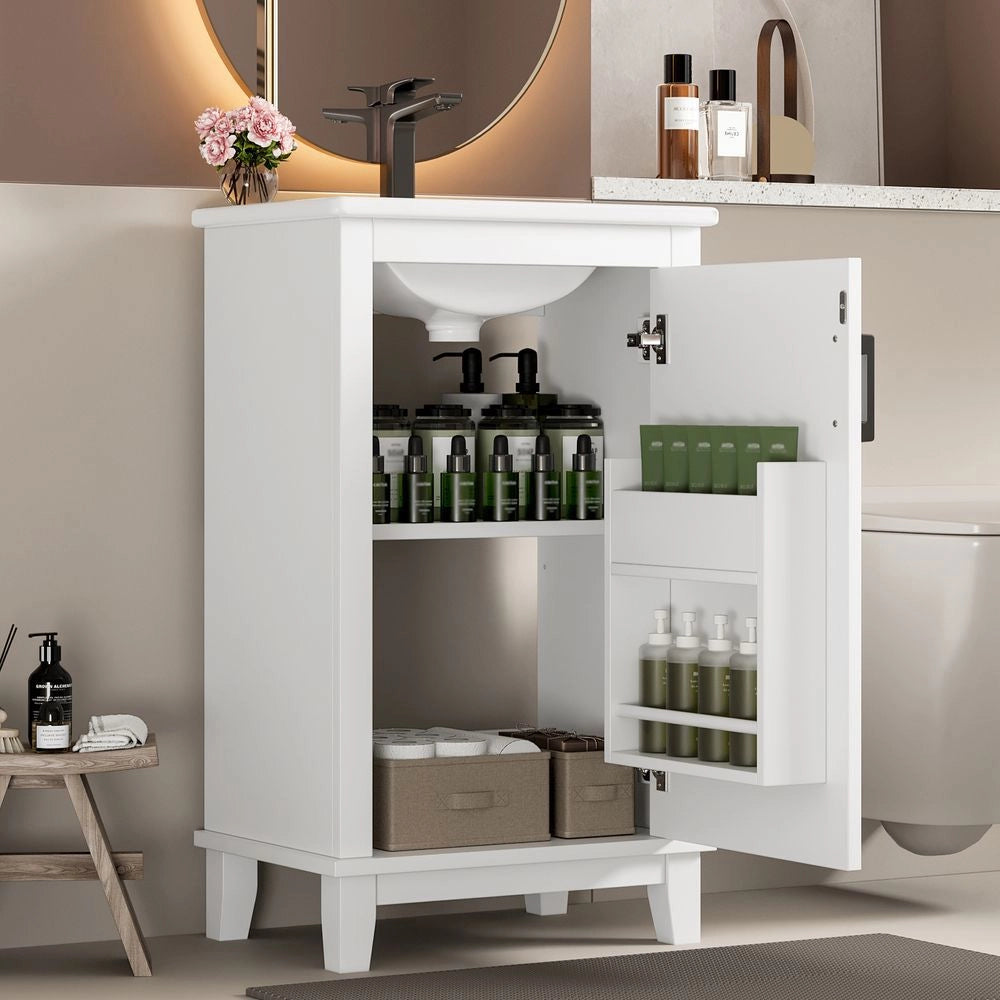 Mobile bagno su piedi - Xylo - 51x34x83cm - Bianco - Lavabo ceramica scaffali regolabili per spazi piccoli