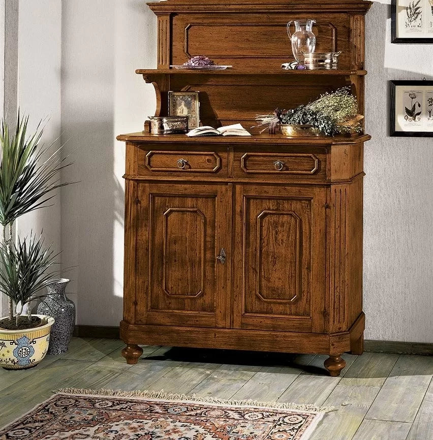 Madia credenza piattaia in legno arte povera tinta noce  l.121 p.51 h.112 - Mobili 2G
