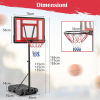 Canestro da Basket per Piscina, Regolabile in Altezza da 115-135 CM per Bambini e Adolescenti, Supporto da Basket Portatile con Ruote per Piscina e Interno