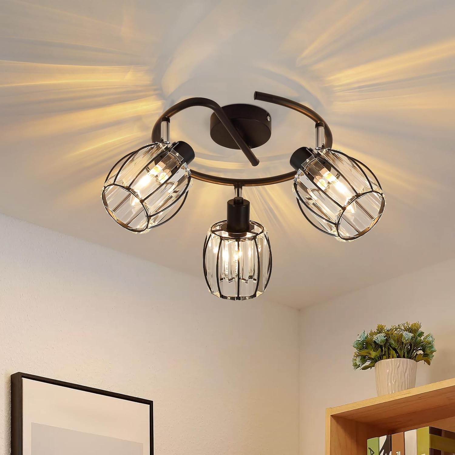 ZMH Faretto da soffitto retrò 3 fiamme E14 paralume cristallo per hotel