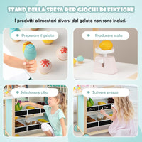 Carretto dei Gelati in Legno per Bambini, con 6 Gelati Giocattolo, Bilancia a Forma di A, Campanello Funzionante, Gelateria per Bambini + 3 Anni, 79 x 29 x 100 cm (Rosso)