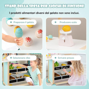 Carretto dei Gelati in Legno per Bambini, con 6 Gelati Giocattolo, Bilancia a Forma di A, Campanello Funzionante, Gelateria per Bambini + 3 Anni, 79 x 29 x 100 cm (Rosso)