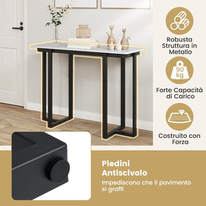 Tavolo Consolle, Tavolo d'Ingresso Moderno in Marmo Finto con Telaio Geometrico in Metallo, Tavolo Stretto per Soggiorno, Corridoio e Ingresso, 107 x 40 x 79,5 cm (Nero e bianco)