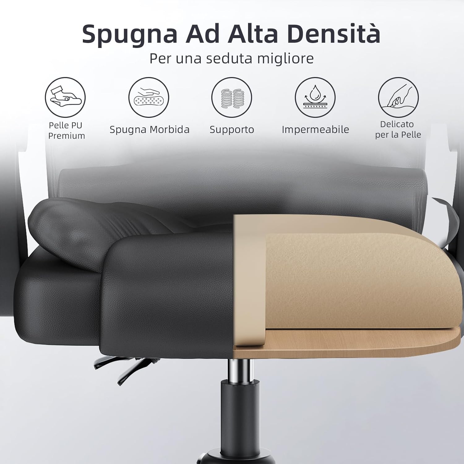 Sedia da Ufficio Ergonomica - RATTANTREE - Poltrona Direzionale con Sedile Largo - Nero