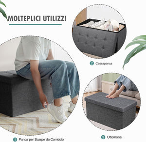 Ottomana Salvaspazio Pieghevole da 80 cm, Cassapanca per Giocattoli con Contenitore Rimovibile, Poggiapiedi con Sedile Imbottito per Soggiorno, Camera da Letto, Portata 160 kg (Grigio Scuro)