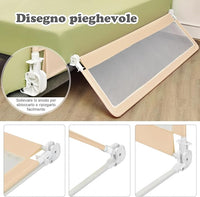 Barriera Letto per Bambini di 180 cm, Sponda di Sicurezza Pieghevole con Copertura Rimovibile, Rete Traspirante, Sbarra da Letto per Letti Singoli e Matrimoniali, 180 x 41 x 55 cm (Beige)