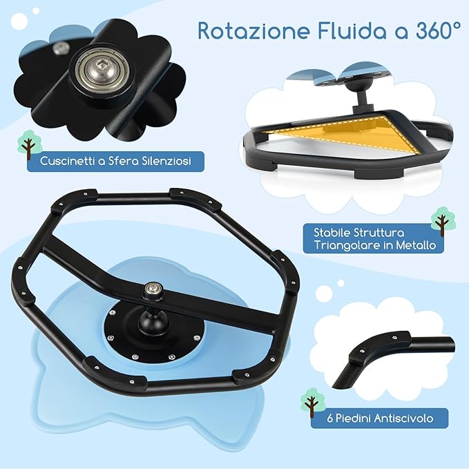 Sedia Girevole a 360° per Bambini, Sedia Sensoriale con Base in Metallo Antiscivolo per Allenare la Coordinazione Fisica e l'Equilibrio, Giocattolo per Cameretta (Blu,Elefante)