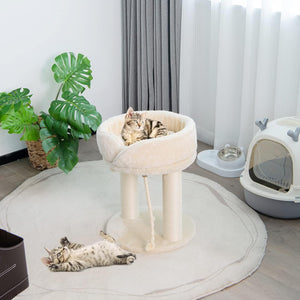 Tiragraffi per Gatti, Albero Tiragraffi Gatto con Cuccia in Peluche, Pallina, Corde e Tiragraffi in Sisal, Tiragraffi da Divano in Legno per Gatti Piccoli, 43 x 43 x 53 cm (Beige)