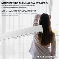 Binario Scorritenda Lineare in Alluminio Bianco da Soffitto, Movimento a Strappo - Bastone per Tenda Retto e Robusto, Lunghezza 260cm
