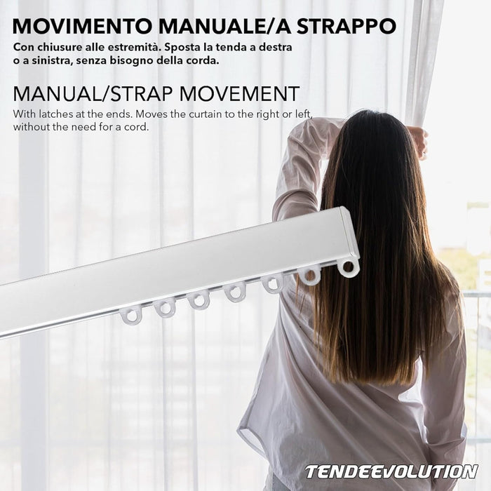 Binario Scorritenda Lineare in Alluminio Bianco da Soffitto, Movimento a Strappo - Bastone per Tenda Retto e Robusto, Lunghezza 100cm