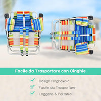 Set di Sedie da Spiaggia e Tavolino, Sedie da Esterno Reclinabili con Tavolino da Campeggio, Set di Tavolino in Alluminio e 2 Sedie Pieghevoli da Spiaggia a 5 Posizioni (Blu+Giallo)