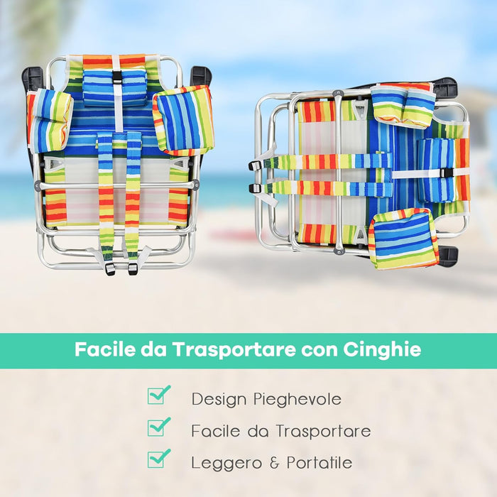 Set di Sedie da Spiaggia e Tavolino, Sedie da Esterno Reclinabili con Tavolino da Campeggio, Set di Tavolino in Alluminio e 2 Sedie Pieghevoli da Spiaggia a 5 Posizioni (Blu+Giallo)