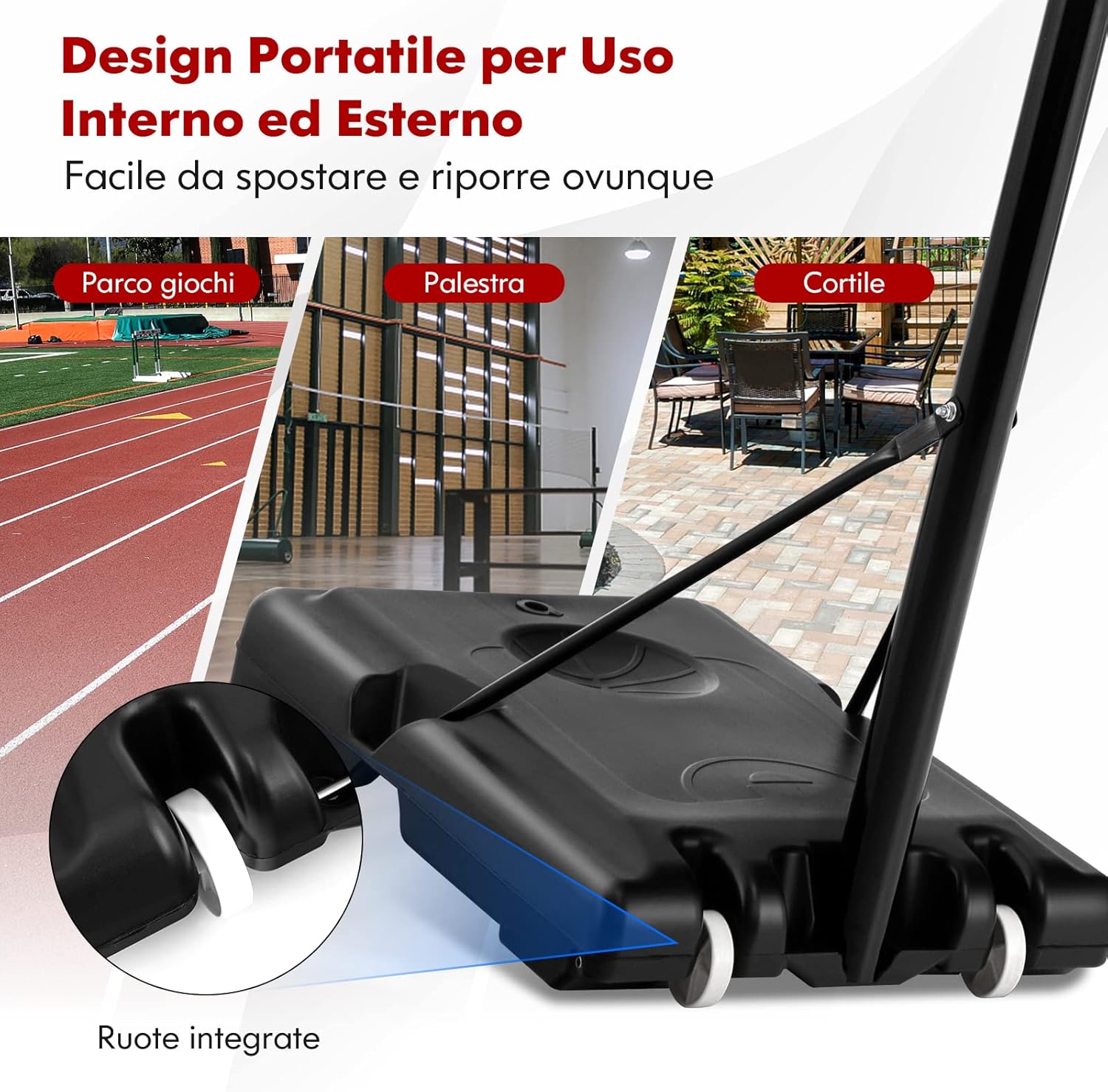 Canestro da Basket Regolabile in Altezza 130-305 cm, Resistente alle Intemperie con Tabellone da 110 cm, Canestro da Basket da Esterno ed Interno per Adulti e Adolescenti