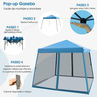 Gazebo Pop-up da Giardino 3 x 3 m, Tenda per Feste con Altezza Regolabile (237/255/246 cm), Gazebo Pieghevole da Esterno con Rete Impermeabile, per Campeggio, Giardino, Mercato (Blu)