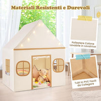 Tenda da Gioco per Bambini, con Tenda Porta e Finestre, Luci a Stella, Tappetino Antiscivolo, Casetta per Bambini e Bambine 3-10 Anni, 120 x 101 x 143 cm (Marrone)