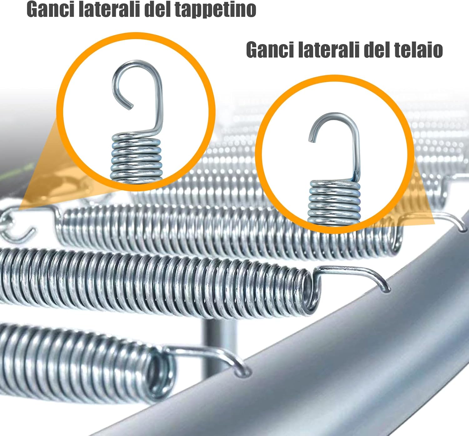 Molla Elastica e Sostitutiva per Trampolino, Kit di Accessori per Trampolino con 20 Molle di 18 cm Resistenti in Acciaio Galvanizzato e Gancio di Trazione a Forma di T