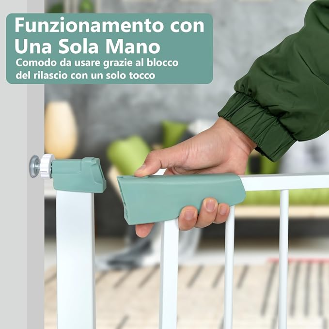 Cancelletto di Sicurezza per Bambini a Passo Passeggiato, Cancelletto di Sicurezza a Chiusura Automatica con Pressione per Bambini e Animali Domestici, Larghezza Regolabile da 80 a 132 cm