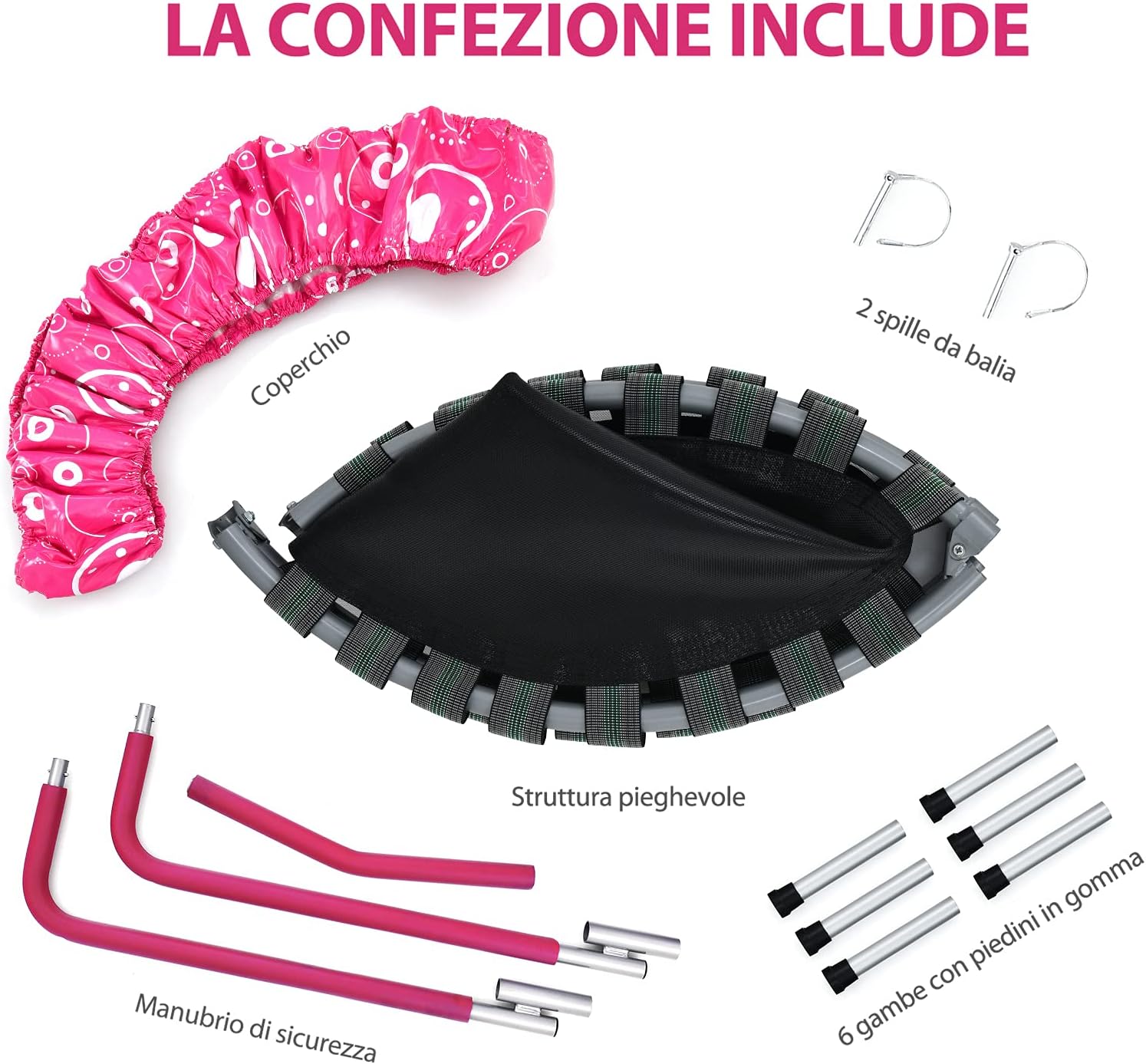 Trampolino Elastico per Bambini, Tappeto Elastico Pieghevole per Bambini con Copertura, Cuscinetti Antiscivolo e Maniglia, Ideale per Interno ed Esterno, Carico Massimo 150 kg