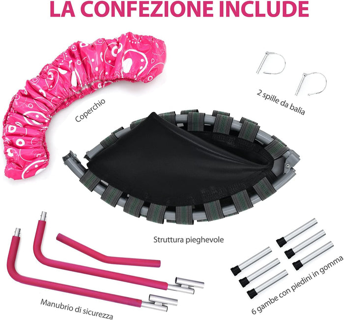 Trampolino Elastico per Bambini, Tappeto Elastico Pieghevole per Bambini con Copertura, Cuscinetti Antiscivolo e Maniglia, Ideale per Interno ed Esterno, Carico Massimo 150 kg