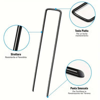 Picchetti telo Pacciamatura in Acciaio Zincato, 300 pz Picchetti a U ø3 mm 17x3x17 cm, Picchetti Giardino, Chiodi per Telo, Prato Sintetico