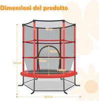 Trampolino Elastico Bambino in Acciaio, Tappeto Elastico Bambini da Esterno e da Interno, con Rete e Cusicnetti Antiscivolo（Rosso)