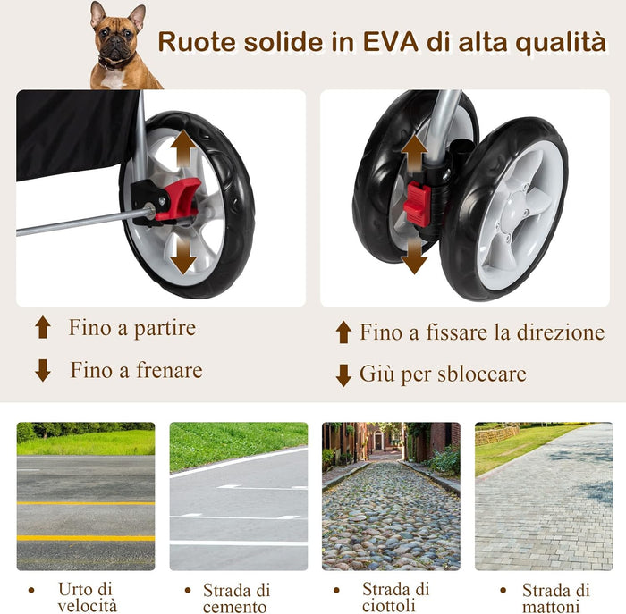 Passeggino per Cani Pieghevole, Carrozzina per Cani a 4 Ruote con Finestra a Rete Porta Bicchiere e Cesto, Passeggino Portatile per Animali Piccola e Media (Beige)