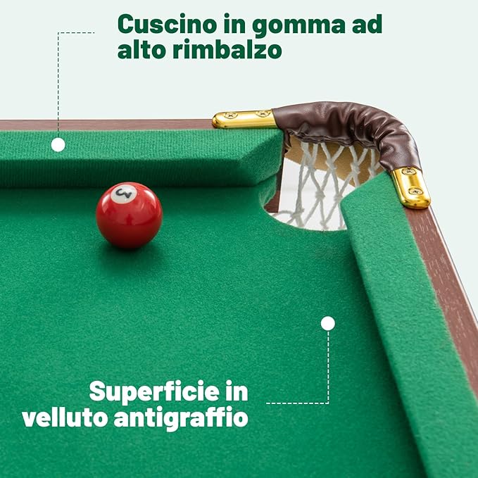 Set Tavolo da Biliardo Pieghevole, Tavolo da Gioco Biliardo Portatile con Livellatori Regolabili per Piedi, 2 Stecche 2 Gessi 16 Palline Spazzola, per Giochi in Famiglia Bar, 138x67x79,5 cm