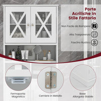 Mobile Bagno, Armadietto Salvaspazio con Porte in Acrilico, Ripiani Regolabili e Ampio Scomparto, Armadio da Terra in Legno per Soggiorno, Camera da Letto, Salotto e Cucina (Bianco)