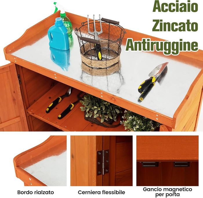 Armadio da Esterno in Legno, Casetta da Giardino con Ripiano Rimovibile e 4 Ruote Universali, Capanno Porta Attrezzi da Esterno e da Interno, 98,5 x 48 x 100 cm