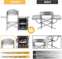 Tavolo da Campeggio all'Aperto con Portaoggetti, Borsa di Stoccaggio per il Trasporto, Tavolo da Griglia Pieghevole e Portatile per Feste BBQ, Campeggio, Grigio