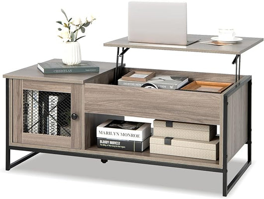 Tavolino da Salotto in Legno, Tavolino Basso Sollevabile con Scompartimento Nascosto, Tavolino da Divano Moderno per Soggiorno e Ufficio, 104 x 55 x 58 cm, Grigio