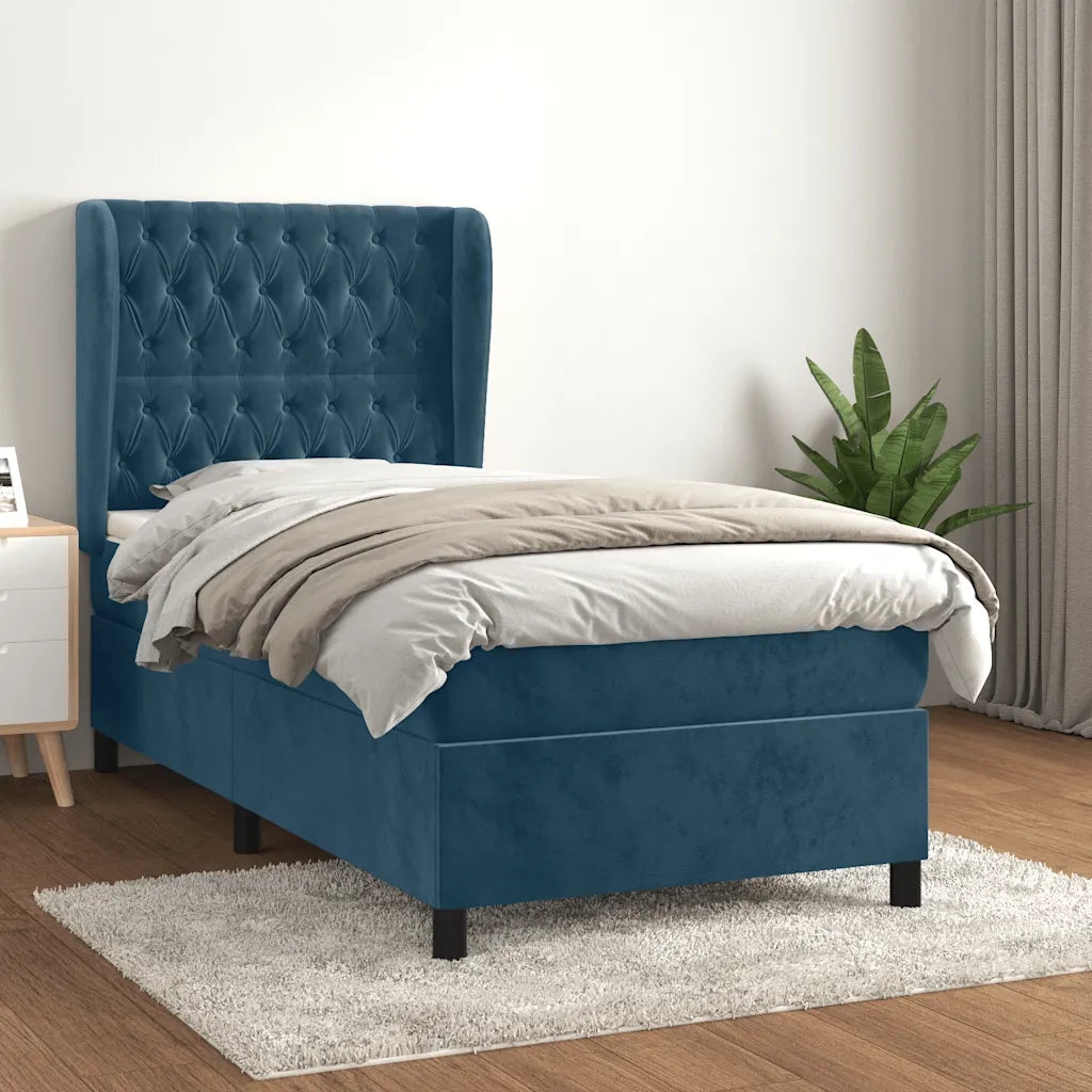 Giroletto a Molle con Materasso-Struttura Letto Blu Scuro 90x200 cm in Velluto 360641