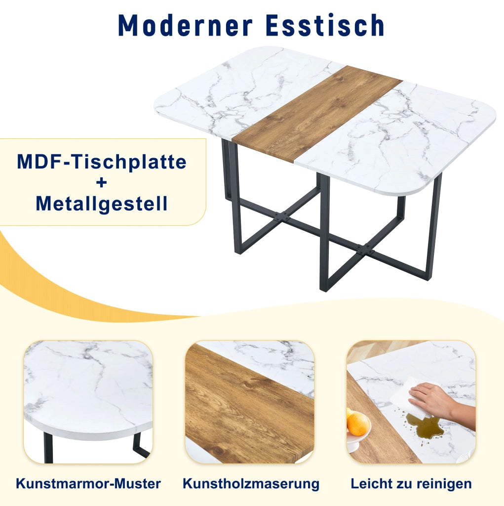 Set da pranzo con tavolo estensibile e sedie; MDF e metallo nero