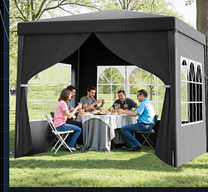 Toboli Gazebo 3 x 3 m in grigio con protezione UV 50+, tendone da giardino con lati rimovibili, tenda da festa con finestre, ad esempio per terrazze e festival