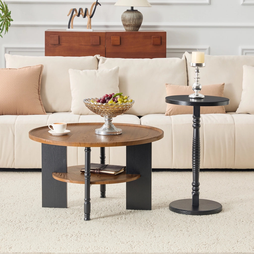 TAVOLINO DA CAFFÈ Rotondo Set da 2 pezzi Ø80 cm MDF Noce/Nero