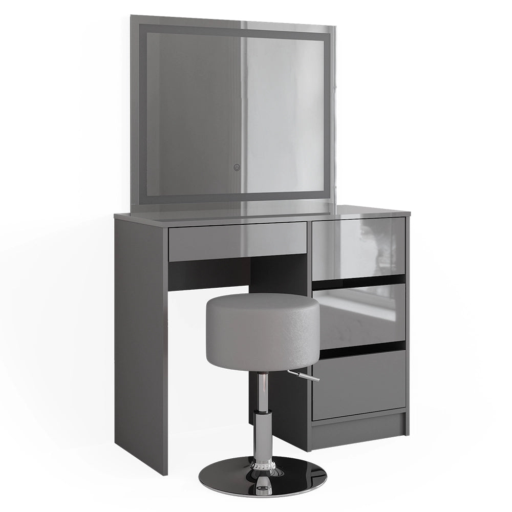 Vicco Tavolo da toeletta Grigio 40 cm con specchio LED e sgabello
